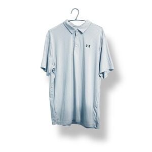 Under Armour Mens 2XL‎ Gray Striped HeatGear Loose Fit Golf Polo Casual Shirt